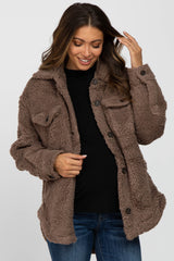 Mocha Oversized Teddy Button Up Maternity Coat