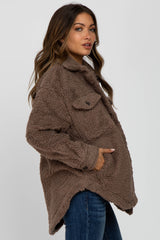 Mocha Oversized Teddy Button Up Maternity Coat