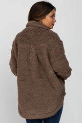 Mocha Oversized Teddy Button Up Maternity Coat