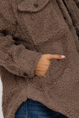 Mocha Oversized Teddy Button Up Maternity Coat