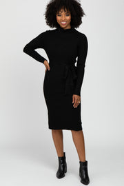 Black Ribbed Turtleneck Sweater Dress