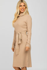 Taupe Ribbed Turtleneck Sweater Dress