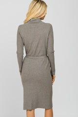 Grey Ribbed Turtleneck Sweater Dress