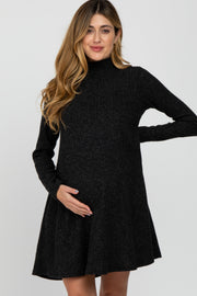 Black Brushed Mock Neck Maternity Dress