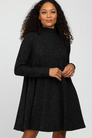 Black Brushed Mock Neck Dress