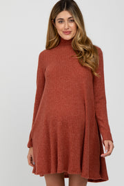 Rust Brushed Mock Neck Maternity Dress