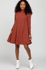 Rust Brushed Mock Neck Dress