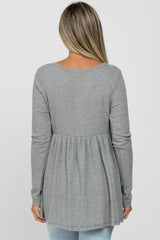 Grey Knit Split Neckline Long Sleeve Maternity Top