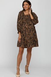 Taupe Animal Print Smocked Maternity Mini Dress