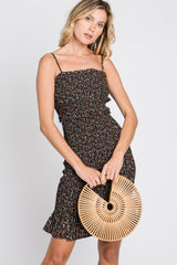 Black Ditsy Floral Smocked Fitted Maternity Dress