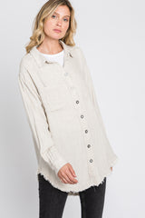 Beige Linen Fringe Button Down Top