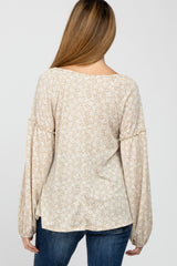 Taupe Floral Print Balloon Sleeve Maternity Top