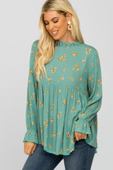 Teal Floral Babydoll Blouse