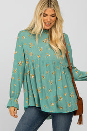 Teal Floral Babydoll Blouse