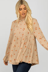 Taupe Floral Babydoll Blouse