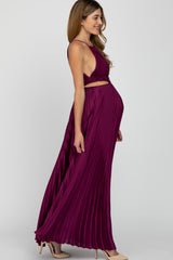 Burgundy Pleated Satin Cutout Maternity Gown