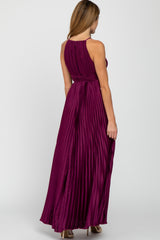 Burgundy Pleated Satin Cutout Maternity Gown