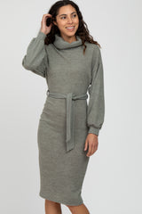 Light Olive Brushed Knit Turtleneck Dress