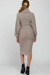 Taupe Brushed Knit Turtleneck Maternity Dress