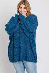 Teal Oversized Open Knit Plus Sweater