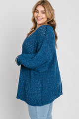 Teal Oversized Open Knit Plus Sweater