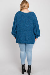 Teal Oversized Open Knit Plus Sweater