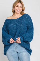 Teal Oversized Open Knit Plus Sweater