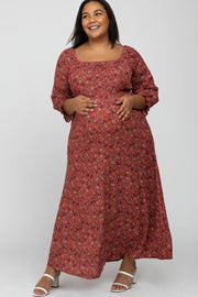 Burgundy Floral Maternity Plus Maxi Dress