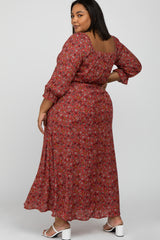 Burgundy Floral Maternity Plus Maxi Dress