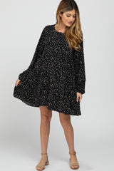 Black Printed Tiered Maternity Dress