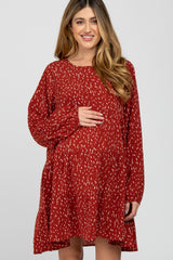 Burgundy Printed Tiered Maternity Dress