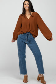 Camel V Neck Blouse