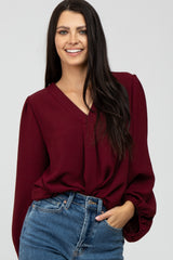 Burgundy V Neck Maternity Blouse