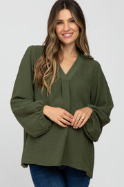 Olive V Neck Maternity Blouse