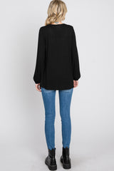 Black V-Neck Ruffle Accent Long Sleeve Top