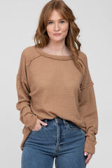 Camel Exposed Seam Maternity Long Sleeve Top