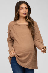 Camel Exposed Seam Maternity Long Sleeve Top