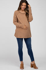 Camel Exposed Seam Maternity Long Sleeve Top