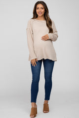 Beige Exposed Seam Maternity Long Sleeve Top