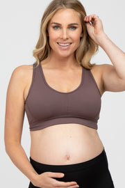 Dark Mauve Triangle Cut Out Maternity Sports Bra