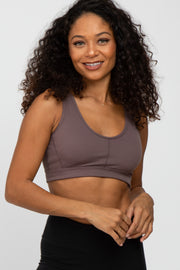 Dark Mauve Triangle Cut Out Sports Bra