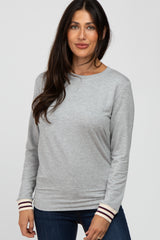 Heather Grey Long Striped Sleeve Maternity Top