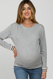 Heather Grey Long Striped Sleeve Maternity Top