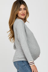 Heather Grey Long Striped Sleeve Maternity Top