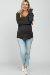 Charcoal V-Neck Round Hem Long Sleeve Maternity Top