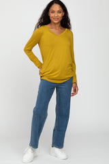 Yellow V-Neck Round Hem Long Sleeve Top