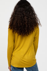 Yellow V-Neck Round Hem Long Sleeve Top