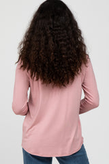 Mauve V-Neck Round Hem Long Sleeve Top