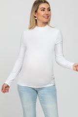 White Fitted Mock Neck Long Sleeve Maternity Top