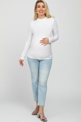 White Fitted Mock Neck Long Sleeve Maternity Top